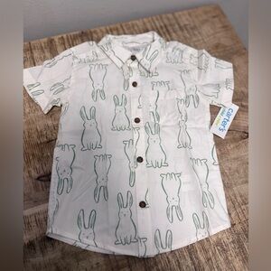 Carter's Kids Button Down Shirt with Green Bunny Print